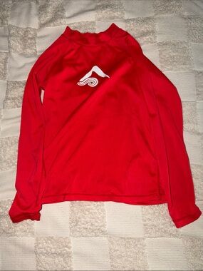 Red Long-Sleeve Rash Guard with White Wave Logo